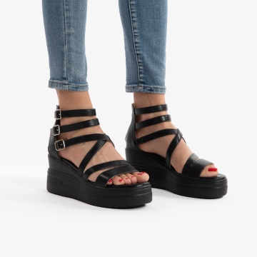 SANDALE DIN PIELE ECOLOGICA CU PLATFORMA CRL0751 NEGRU - Img 2