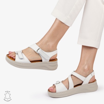 Sandale din piele naturală cu talpă ușoară pentru confort CRL1401 ALB