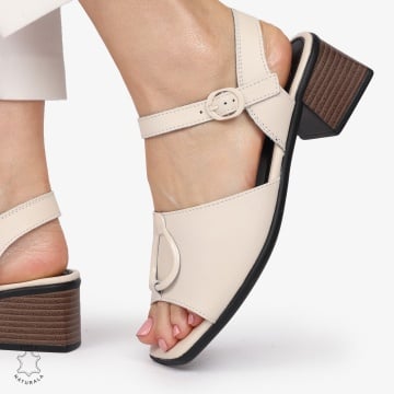 Sandale elegante din piele naturală CU CATARAMA SI VARF DECUPAT CRL1402 BEJ - Img 4