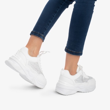 SNEAKERS DAMA din PIELE ECOLOGICA CU STRAS CRL0862 ALB - Img 4