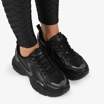 SNEAKERS din PIELE ECOLOGICA SI TEXTIL CU TALPA DEMI-WEDGE CRL1283 NEGRU