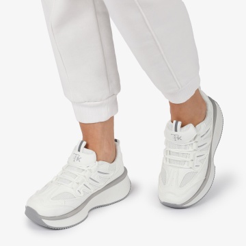 SNEAKERS din PIELE ECOLOGICA SI TEXTIL Multicolor CRL1279 ALB CU GRI - Img 2