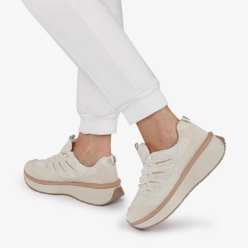 SNEAKERS din PIELE ECOLOGICA SI TEXTIL Multicolor CRL1279 BEJ - Img 3