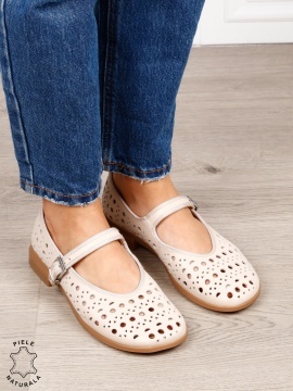 Balerini dama din piele naturala cu barete SI DESIGN UNIC CRL1629 OFFWHITE - Img 2