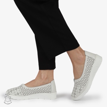 Balerini dama din Piele Naturala CU MICI PERFORATI CRL1416 ALB - Img 2