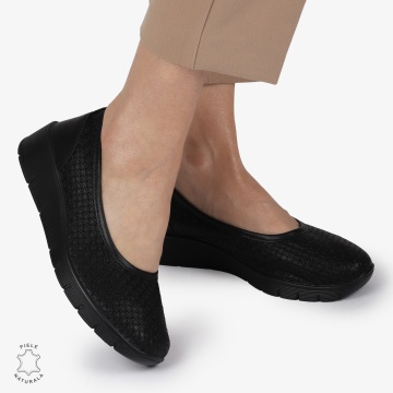 Balerini dama din Piele Naturala cu talpa groasa CRL01382 NEGRU - Img 2
