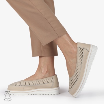 Balerini dama din Piele Naturala cu talpa groasa CRL0172 BEJ - Img 2