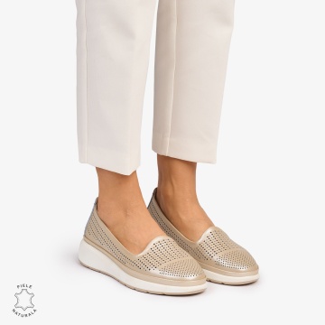 Balerini dama din Piele Naturala Perforata CRL1075 CULOARE: AURIU - Img 2