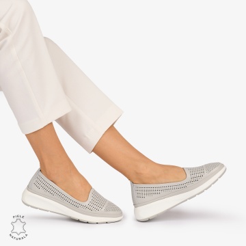 Balerini dama din Piele Naturala Perforata CRL1075 CULOARE: Gri - Img 4