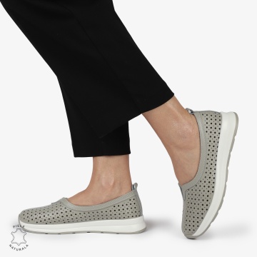 Balerini dama din Piele Naturala PERFORATA CU FUNDITA CRL1417 GRI - Img 2
