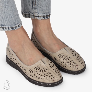 BALERINI dama din Piele naturala PERFORATA SLIP-ON CRL1363 BEJ - Img 4