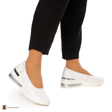 Balerini Dama Piele Naturala slip-on CRL0082 ALB - Img 2