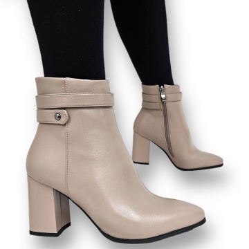 Botine DAMA din PIELE Ecologica cu FERMOAR si Catarama CRL0926 CULOARE: Bej