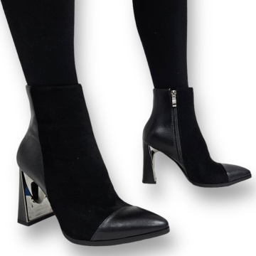 Botine DAMA din PIELE Ecologica cu FERMOAR SI TOC SPECIAL CRL0933 CULOARE: Negru