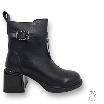 Botine DAMA din PIELE NATURALA CU TOC GROS CRL0904 CULOARE: NEGRU - Img 1