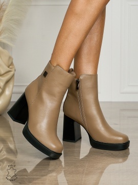 Botine DAMA din PIELE NATURALA CU TOC GROS CRL1505 Khaki - Img 3
