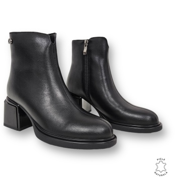 Botine DAMA din PIELE NATURALA CU TOC GROS Negru CRL0905 - Img 2