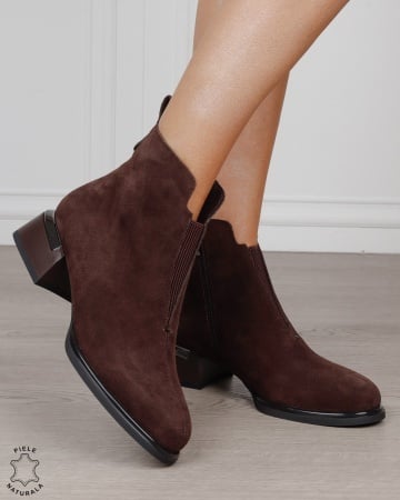 Botine damă din piele naturală Intoarsa cu elastic frontal CRL1882 CAFENIU