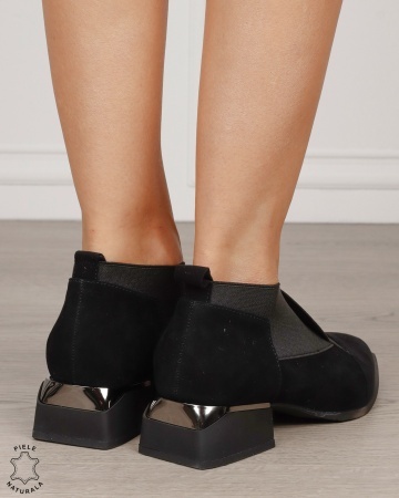 Botine damă din piele naturală Intoarsa cu elastic frontal CRL1883 NEGRU - Img 3