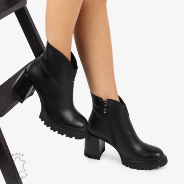 Botine piele naturala cu toc Gros si Talpa Aderenta CRL1236 NEGRU - Img 3