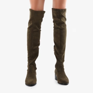 Cizme dama din Piele Ecologica Intoarsa CRL0693 Verzi - Img 2