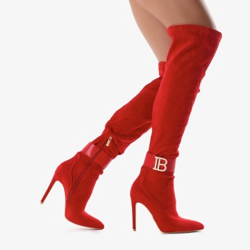 Cizme dama din Piele Ecologica Intoarsa cu detaliu CRL0696 Rosii - Img 1