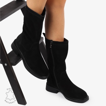Cizme Damă din Piele Naturală Intoarsa Inalte cu inchidere fermoar CRL1252 NEGRU - Img 4