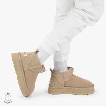 CIZME TIP UG DAMA SCURTE din PIELE NATURALA INTOARSA CRL1267 CULOARE: BEJ - Img 3