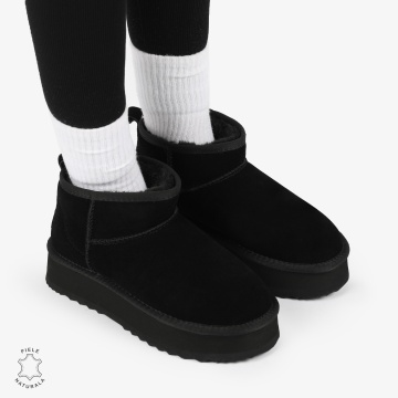 CIZME TIP UG DAMA SCURTE din PIELE NATURALA INTOARSA CRL1267 CULOARE: NEGRU - Img 2