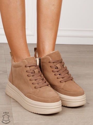 Ghete casual din piele naturală cu talpa solida CRL1510 KHAKI INTOARSA - Img 2