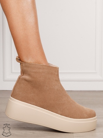 Ghete casual din piele naturală intoarsa cu talpa solida cu fermoar CRL1511 KHAKI - Img 2