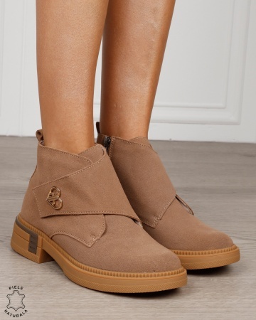 Ghete damă casual din piele întoarsă cu baretă și cataramă laterală CRL1888 KHAKI - Img 2