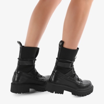 Ghete dama din piele ecologica si textil CRL0684 Negre - Img 6