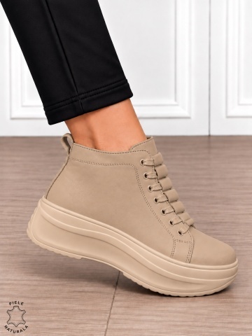 Ghete damă din piele naturală cu design modern și închidere dublă CRL1905 KHAKI - Img 2