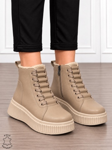 Ghete damă din piele naturală cu finisaj clasic CRL1904 KHAKI