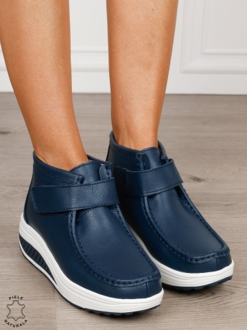 Ghete damă din piele naturală cu închidere velcro CRL1841 BLEUMARIN