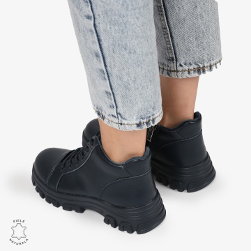 Ghete Dama DIN Piele Naturala CU TALPA ADERENTA CRL1299 BLEUMARIN - Img 4