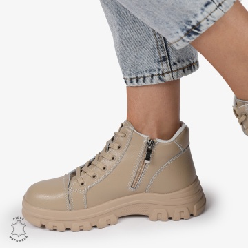 Ghete Dama DIN Piele Naturala CU TALPA ADERENTA CRL1299 KHAKI - Img 2