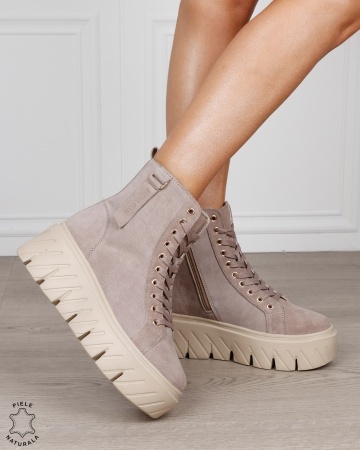 Ghete damă din piele naturală Intoarsa cu talpă înaltă CRL1870 KHAKI - Img 2