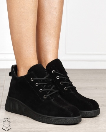 Ghete damă din piele naturală Intoarsa model clasic CRL1874 NEGRU - Img 2