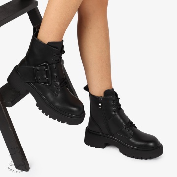 GHETE DAMA PIELE NATURALA cu Varf rotund si Detaliu Lateral CRL1247 NEGRU - Img 2