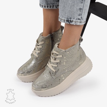 GHETE DAMA piele naturala INTOARSA cu IMPRIMEU SARPE CRL1309AURIU - Img 2