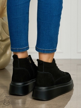 Ghete Dama Piele Naturala INTOARSA CU SIRET CRL0678 NEGRU - Img 3