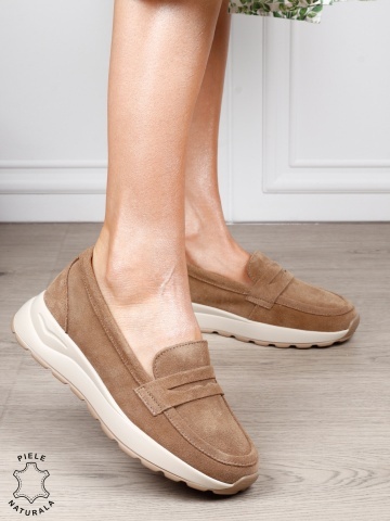Mocasini dama din piele naturală confortabili și versatili CRL1815 khaki - Img 2