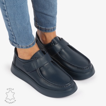 MOCASINI dama din Piele Naturala CU INCHIDERE VELCRO CRL1227 BLEUMARIN - Img 2