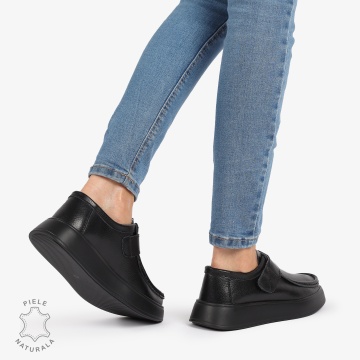 MOCASINI dama din Piele Naturala CU INCHIDERE VELCRO CRL1227 NEGRU - Img 3