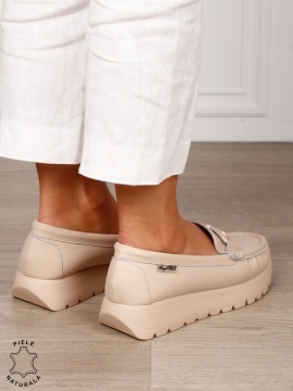 MOCASINI damă din piele naturală cu talpa inalta si catarama CRL1581 KHAKI - Img 3