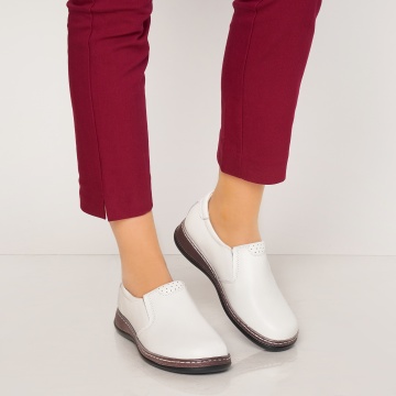Mocasini dama din piele naturala cu talpa plata CRL0014 ALB - Img 2