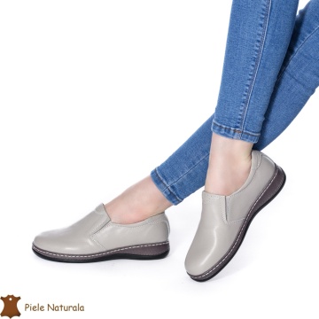 Mocasini dama din piele naturala cu talpa plata CRL0014 GRI - Img 2