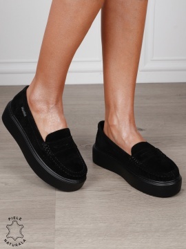 MOCASINI damă din piele naturală intoarsa cu talpa inalta CRL1580 NEGRU - Img 2